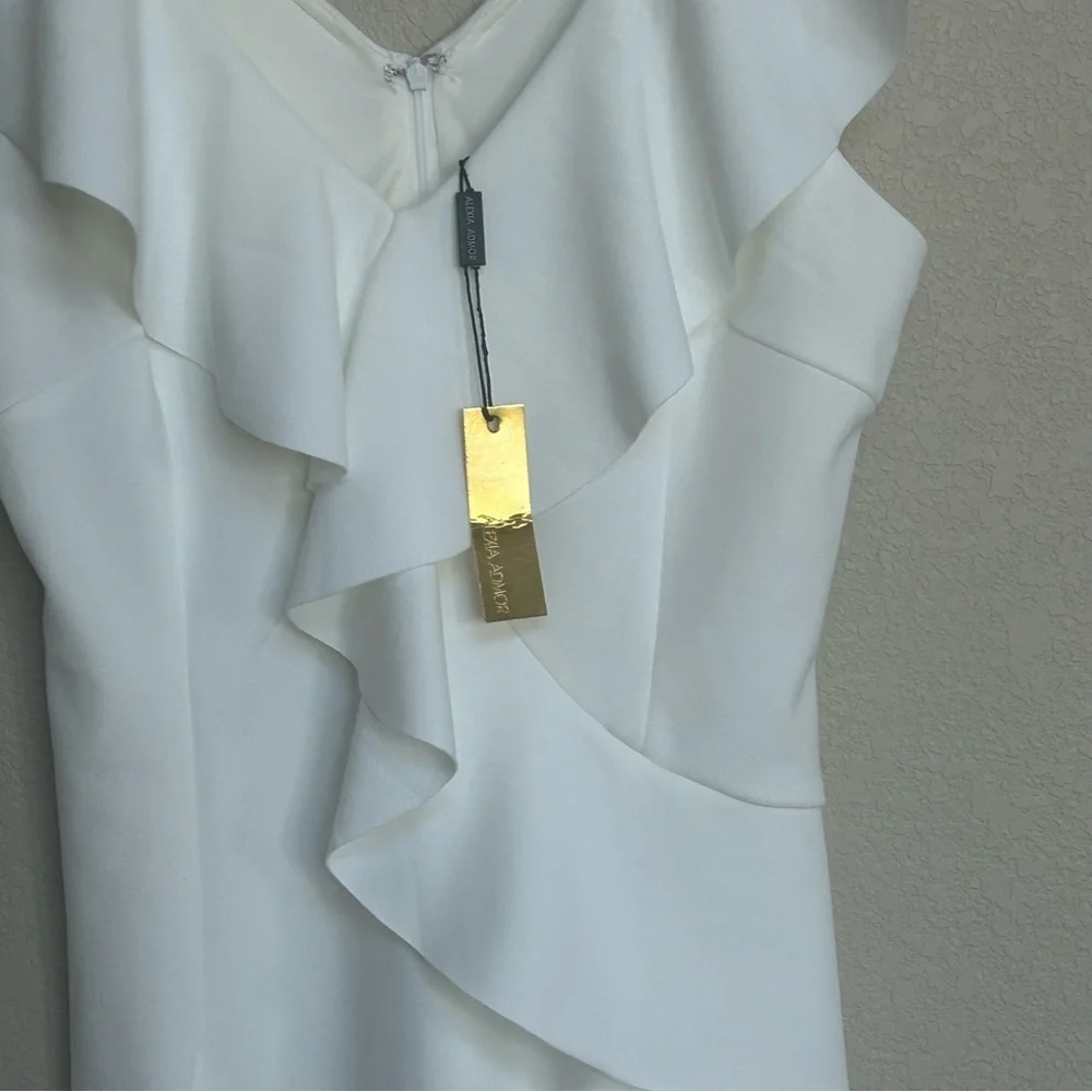 NWT Alexia Admor Marlena Ruffle Sheath Dress Women’s White 6 Formal Wedding - Picture 4 of 7